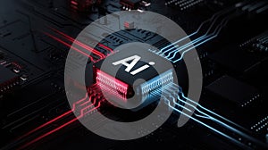 Artificial Intelligence Chip on Circuit Board Glows With Red and Blue Light