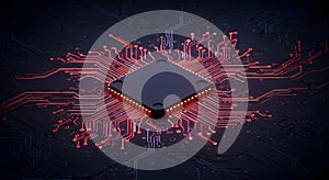 AI Processor with Glowing Red Circuitry