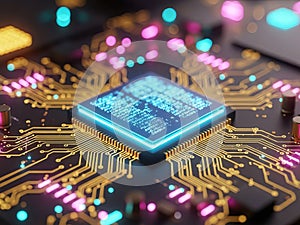 Close-up view of a microprocessor on a circuit board