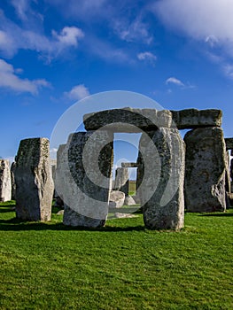 Close up view of middle part of Stonehenge monument.