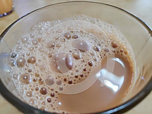 Close up view of milk tea or Teh Tarik in Malaysia