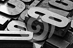 Close-up view of mixed typefaces in black and white