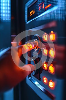 Secure Biometric Keypad on Corporate Safe Illuminated During Passcode Entry