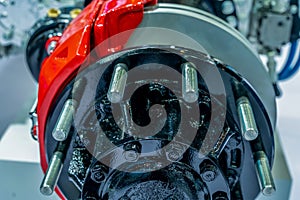 close up view of modern car engine with details.