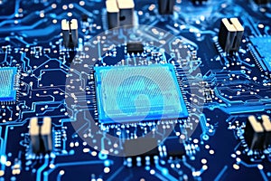 Close-up View of a Modern Circuit Board with Microprocessor