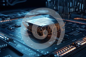 close-up view of a modern computer chip processor, ai,ai generated