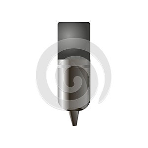 Close-up view of modern news, studio condenser-type cardioid microphone isolated over white background