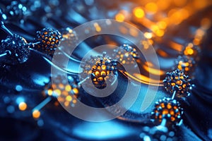 Close-up view of molecular structures in a scientific research environment at night