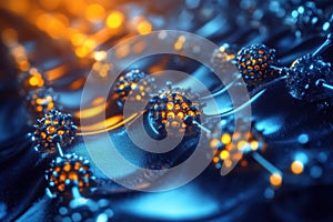 Close-up view of molecular structures in a scientific research environment at night