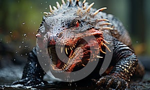Close-Up of Godzilla Type Animal With Mouth Open photo