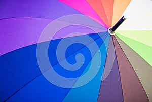 Close up view of multicoloured umbrella.