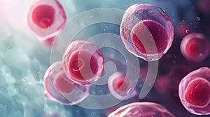 Close-Up View of Multiple Human Cells in a Liquid Environment