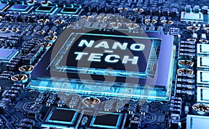 Close-up view on a nanotechnology electronic system 3D rendering