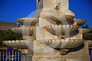 Close-up view of the Neptune fountain cascade in the form of shells. Havana, Cuba