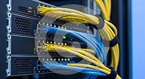 Network Server Rack with Ethernet Cables - Data Center Infrastructure and Connectivity