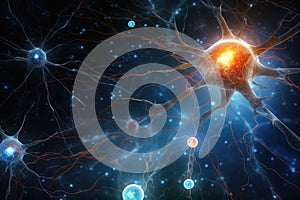 Close up view of neuron cells transmitting a signal.