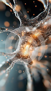 Close-up view of neuron connections with glowing synapses in neural network