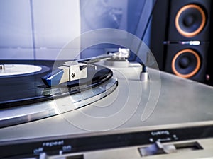 Close up view of old fashioned turntable
