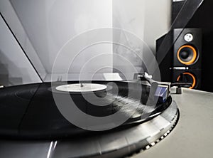 Close up view of old fashioned turntable