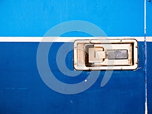 Close up view of old retro rusty truck door handle