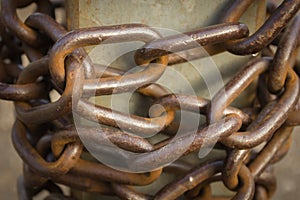 Close-up view of old rusty chain links.