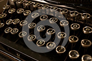 Close-up view of old typewriter keys