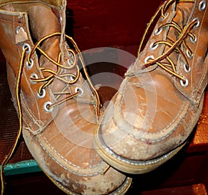 close-up view of working boots