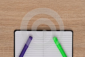 Close up view of open notebook with empty space