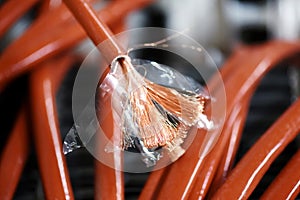 Close up view of copper cable end