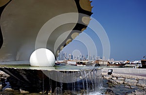 Close up view of oyster and pearl fountain in Doha