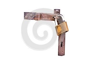 Close up view of a padlock on white isolated background