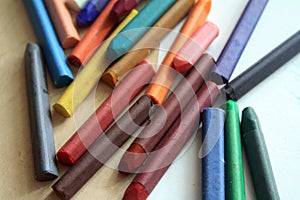 Close up view of pastel crayons