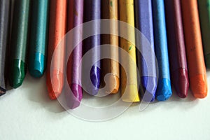 Close up view of pastel crayons