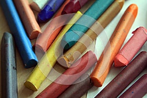 Close up view of pastel crayons.
