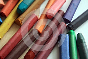 Close up view of pastel crayons