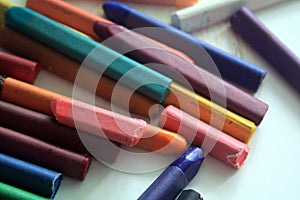 Close up view of pastel crayons