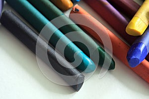 Close up view of pastel crayons