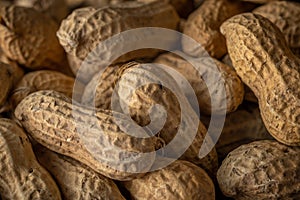 Close-up view of peanut in a shell. Food background. Top view