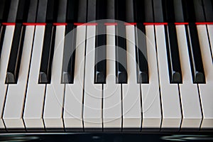 Close up view of piano keys