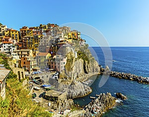 A close-up view of the picturesque village of Manarola, Cinque Terre, Italy