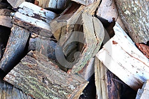 Close up view on a pile of chopped firewood