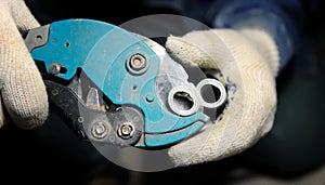 Close up view on pipe cutter