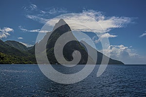 A close-up view of the Pitons from Soufriere in St Lucia in the morning