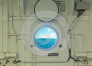 Close up view of porthole on a cruise ship