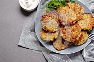 Close up view of potato pancakes. Potatoes pancakes latkes, flapjacks