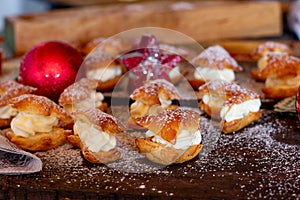 Close up view of  Puff Pastry pieces for christmas