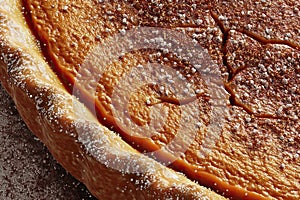 A close-up view of a pumpkin pie