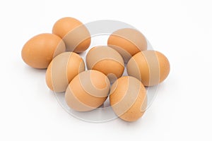 Close-up view of raw chicken eggs, chicken egg isolated on white background, Raw eggs on white background