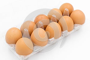 Close-up view of raw chicken eggs, chicken egg isolated on white background, Raw eggs on white background