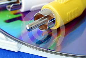 Close-up view of the RCA video cable on a CD photo